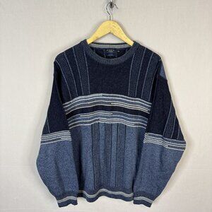 Montechiaro by Lorenzoni Made in Italy Textured Knit Sweater XL Blue 90s Style
